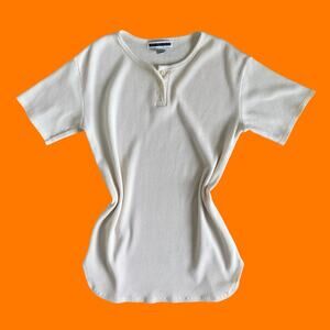 90's 00's vintage ivory ribbed henley sleep shirt y2k pajamas Size P